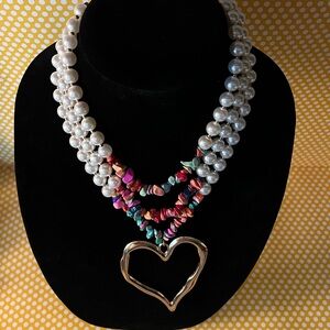 70. Colorful Beaded Necklace with Heart Pendant